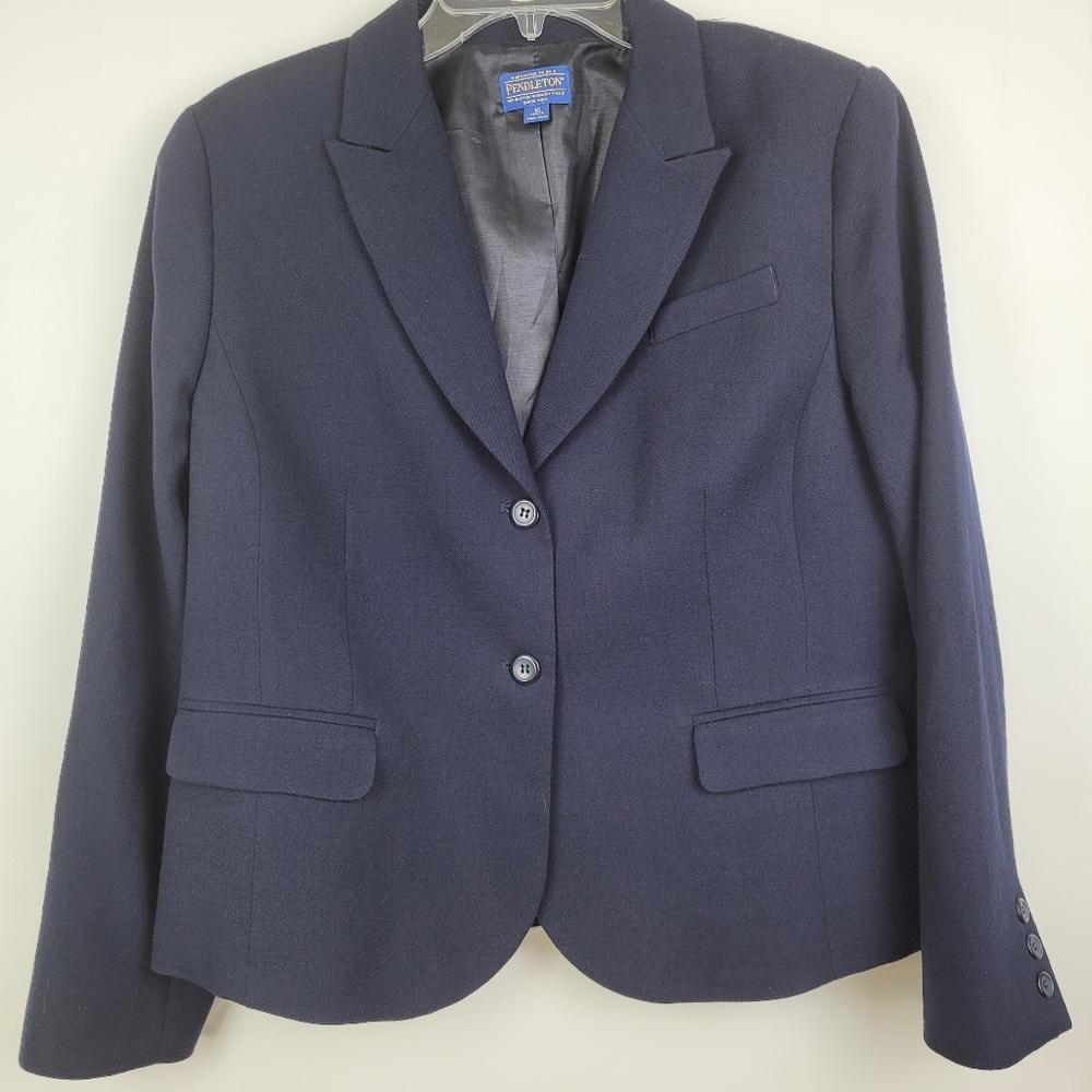 PENDLETON Blazer Navy Size 16 Petite Lined Virgin Wool Office Casual Preppy